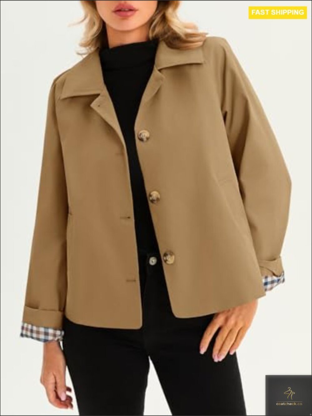 Cropped Trench Coat Lightweight Single Breasted Jacket Fall Windbreaker Fashion - Picture 4 of 7